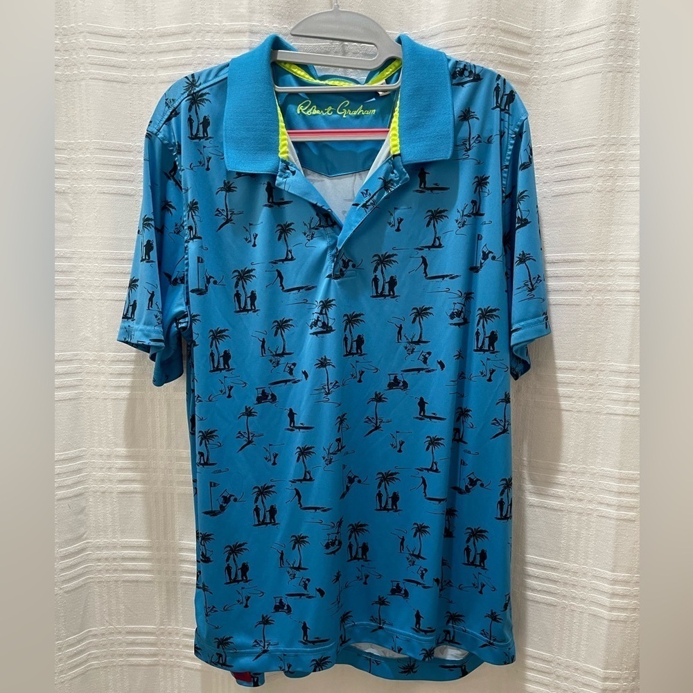 Robert Graham bear and palm tree golf polo